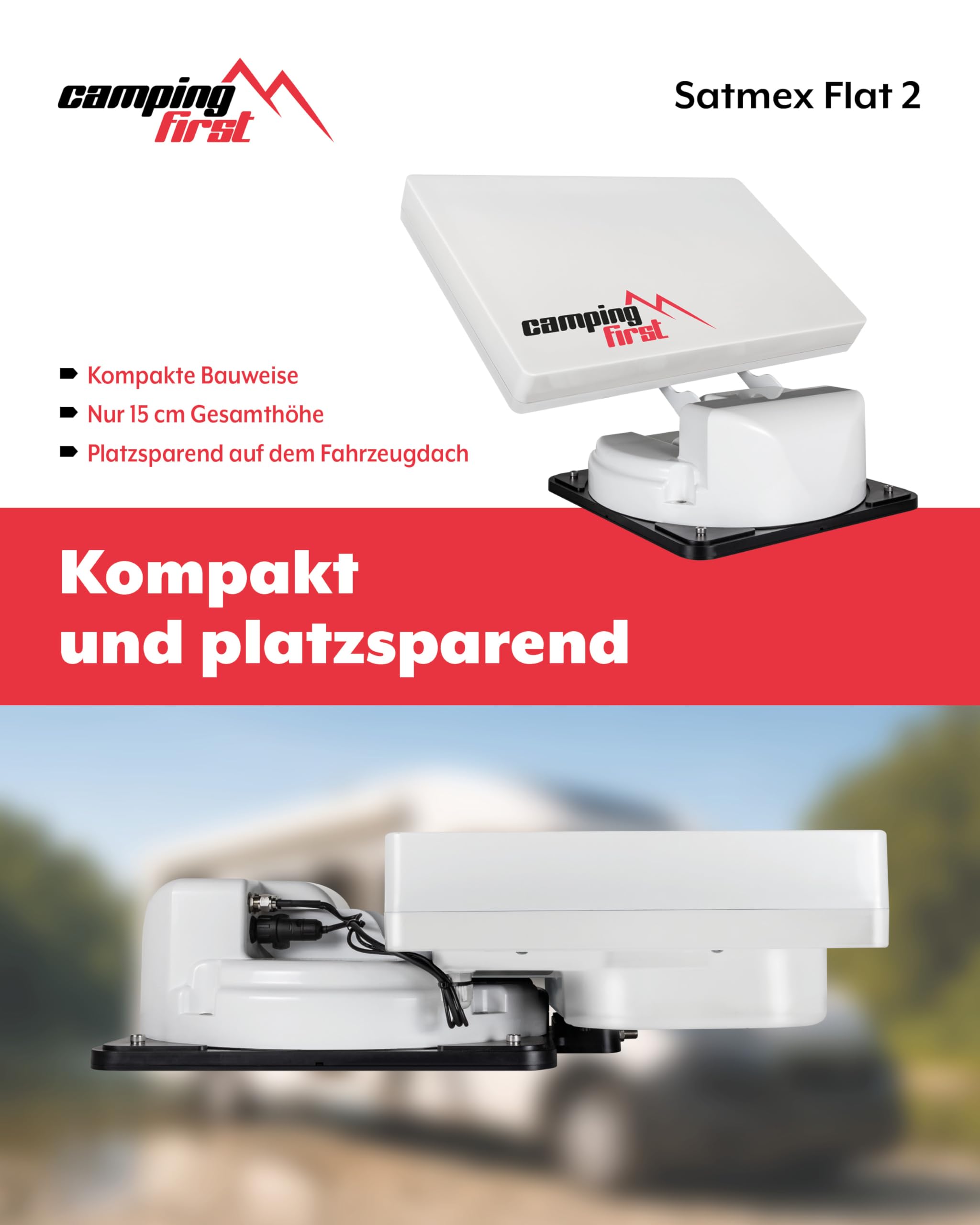 Satmex Flat 2 – Vollautomatische Camping-Antenne (Satelliten-Antenne, für 2 TVs/Receiver, für Caravan und Wohnmobil, Skew-Funktion) – Weiß