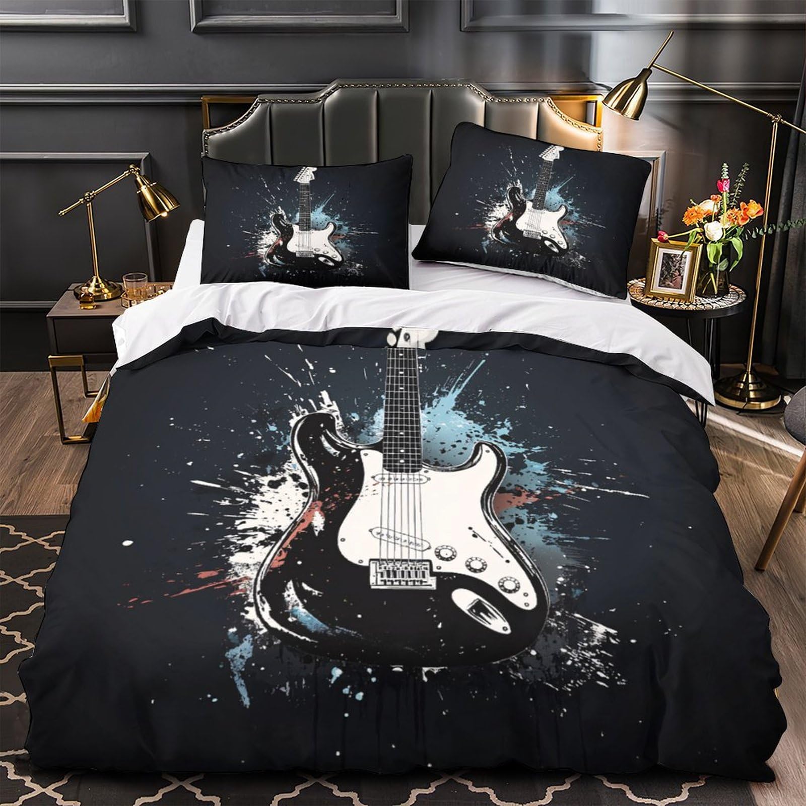 Parure de lit guitare électrique 135x200cm : Idée cadeau idéale pour garçons et filles rock