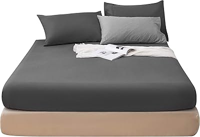 Lençol de baixo com elástico premium 1800 ultra macio e resistente ao desbotamento microfibra escovada bolso profundo cinza completo 