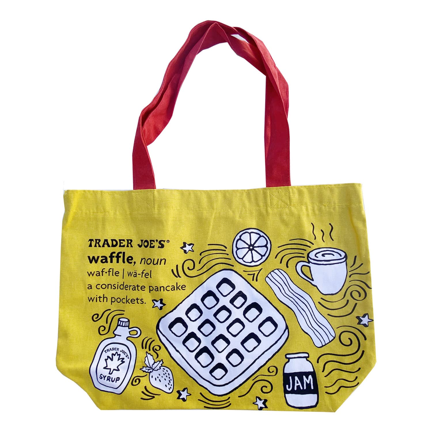 JSEVENTrader Joe's Reusable Shopping Bag Breakfast Waffle Toast Milk Heavy Cotton Bag