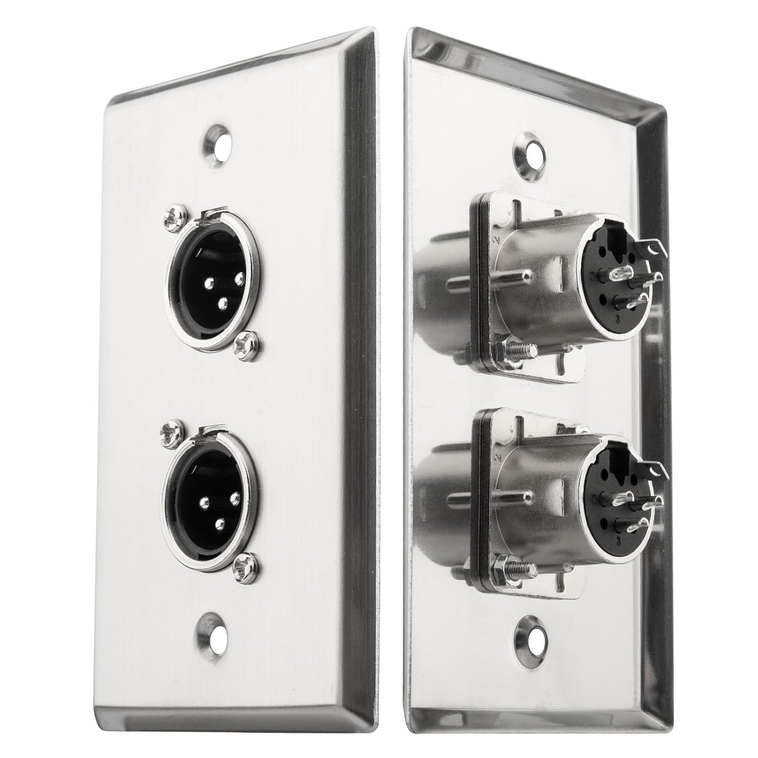 Dual XLR Wall Plate Male 2 PCS,Dual XLR Plugs and Plates Audio Speakers Stainless Steel Wall Plate
