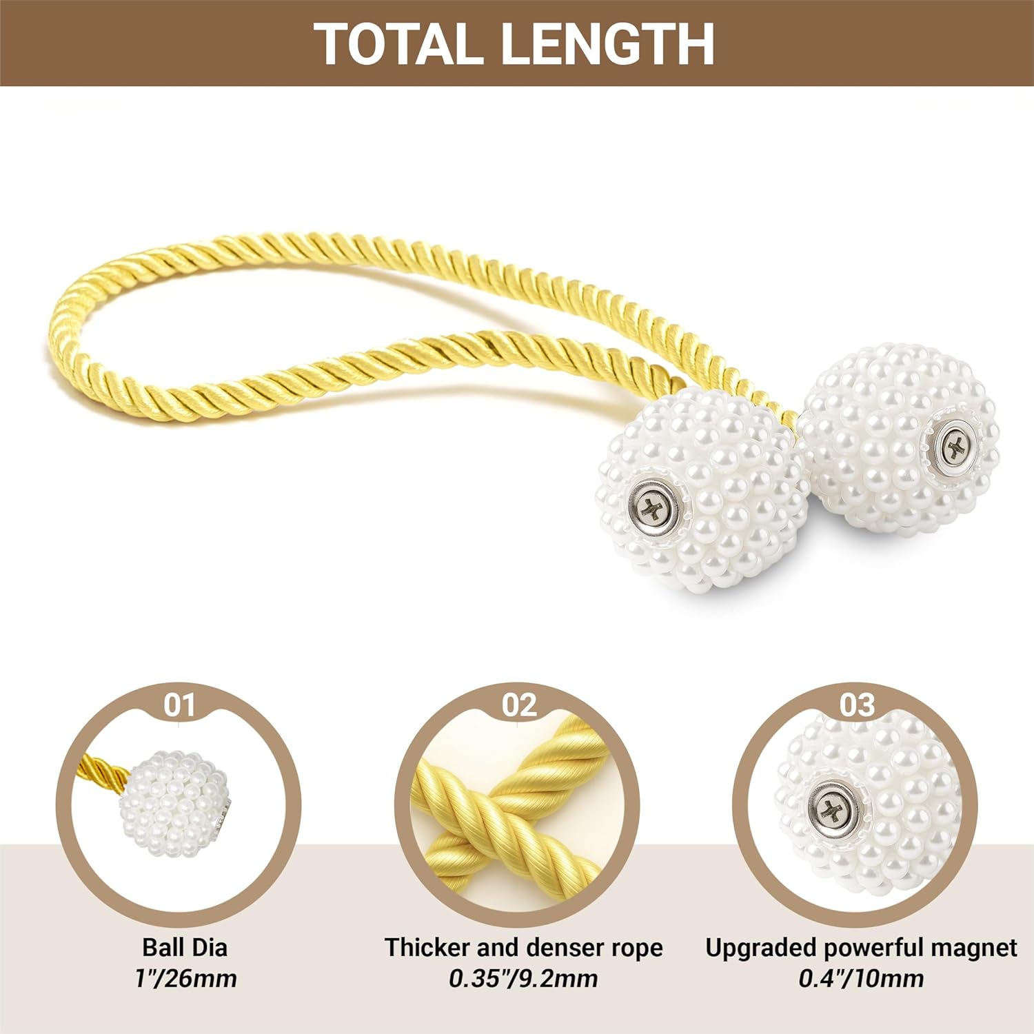 Hion Magnetic Curtain Tiebacks Golden 6 Pack, Curtain Tiebacks Buckles Holdbacks Holders Hooks Clip for Home Bedroom Office Decorative Thick or Thin Curtain