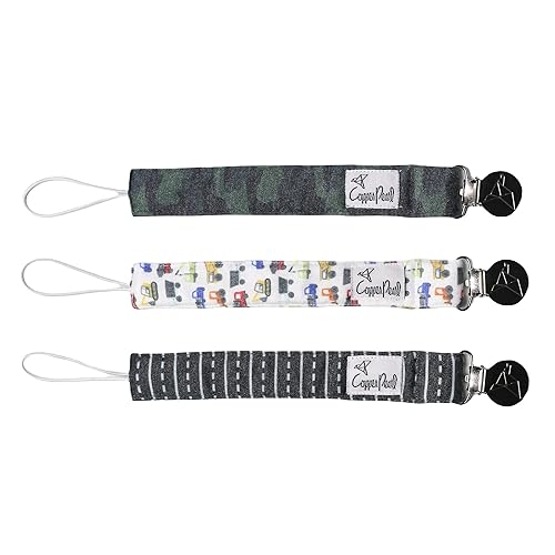 Miniatura 9 de Copper Pearl Paquete de 3 clips para chupete: clips de punto premium para bebés niñas y niños - Elegante clip de acero inoxidable para chupete