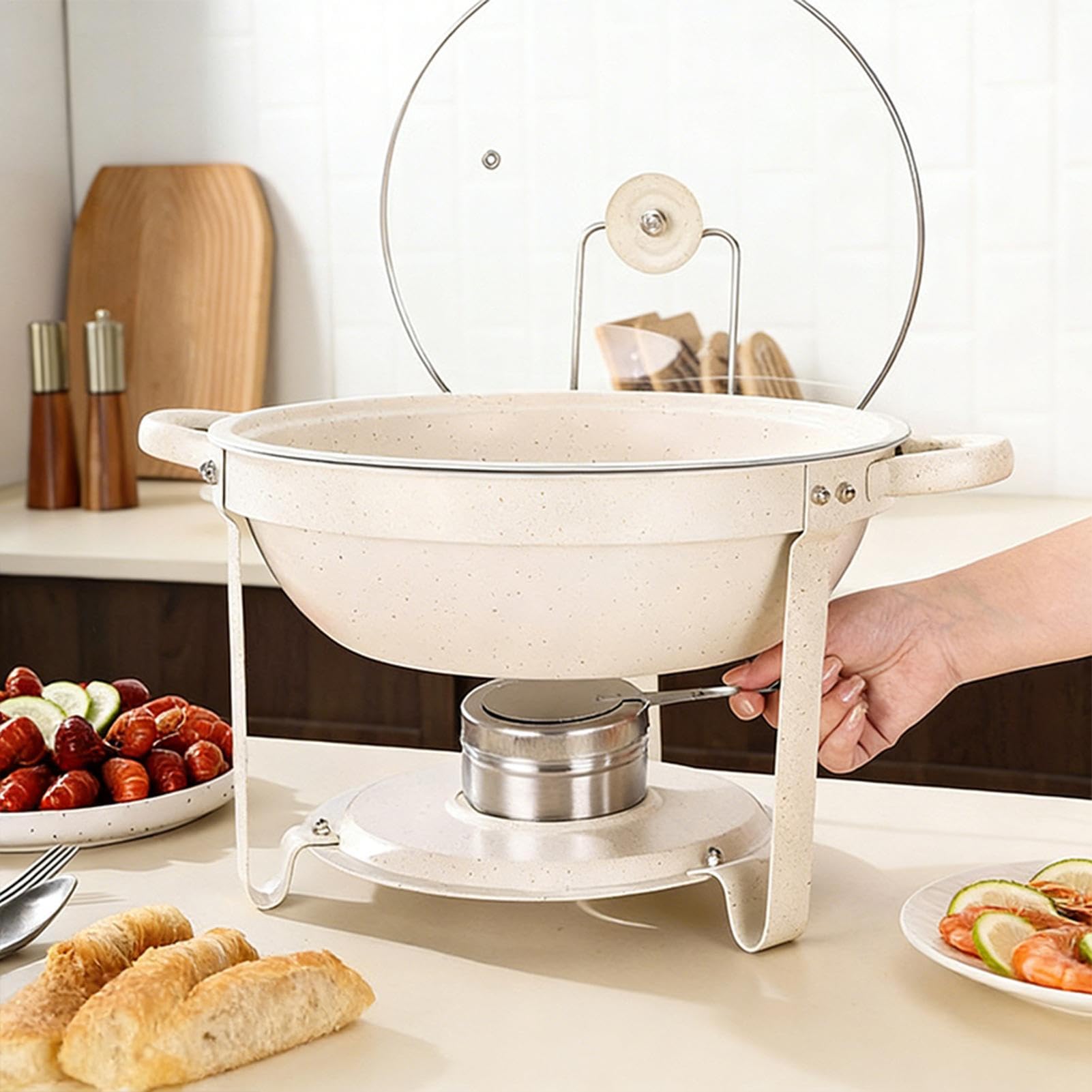 Fuentes de buffet blancas Antiadherente apto para cocina con tapa | Juego de fuente térmica para buffet para , boda, banquetes, Acción de Gracias, Navidad, Año Nuevo, Semana