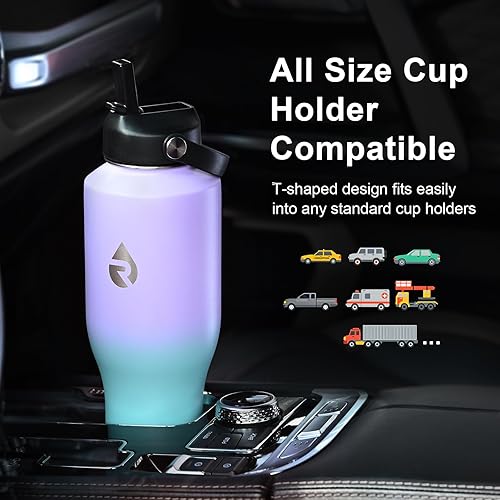 Miniatura 10 de Botella de agua de 40 onzas, vasos aislados con asa, tapa de popote y mango de paracaídas, triple pared al vacío, acero inoxidable de grado