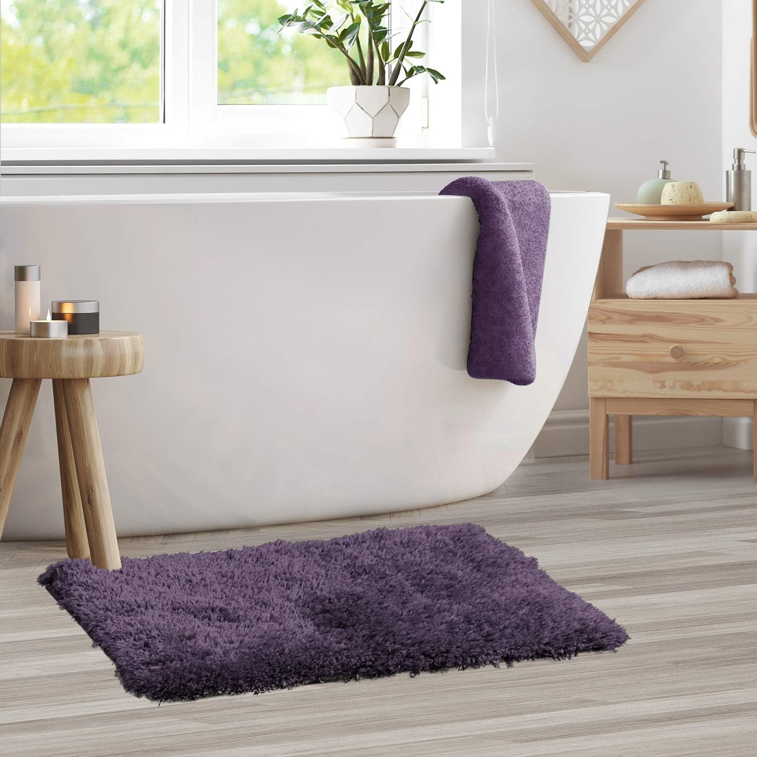 Clara Clark Bathroom Rugs, Ultra Soft Shaggy Bath Rugs - Bath Mats for Bathroom, Machine Wash, Non Slip Backing Rubber, 20 x 32 Inches, Eggplant Bathroom Rug Set : Everything Else