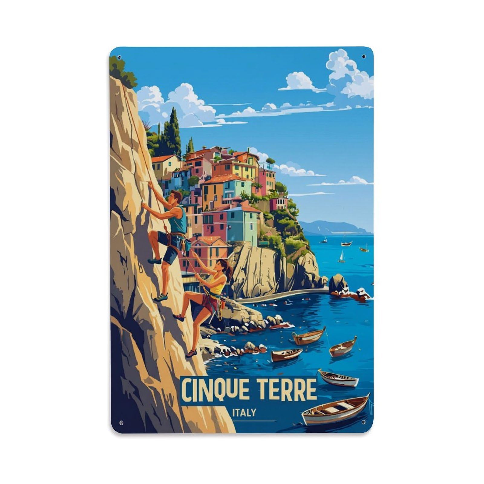 Huiyhb 8X12inch(20X30cm) Vintage Travel Cinque Terre Italy Climbing Metal Tin Sign