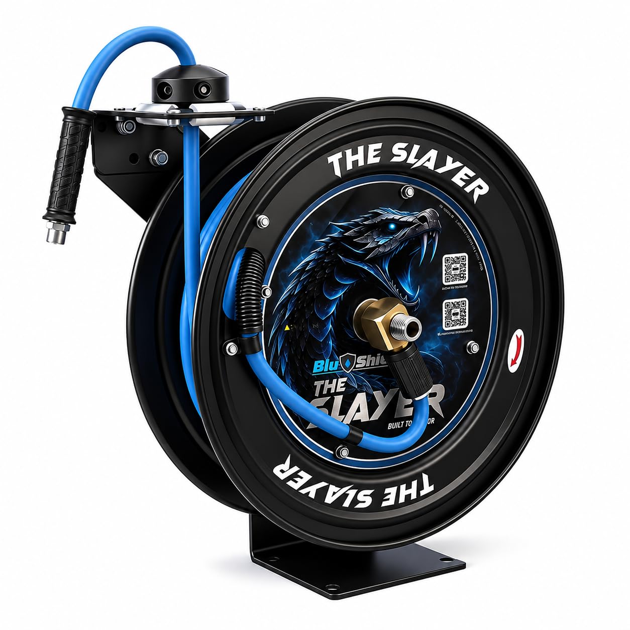 BluShield Slayer Auto Retractable Pressure Washer Hose Reel 13mm x 20m (1/2 Inch) | Hybrid PVC & Rubber Hose | 3500 PSI | Wall Mount Dual Arm Reel | Fixed & Revolving Fittings | Kink Resistant-image-45