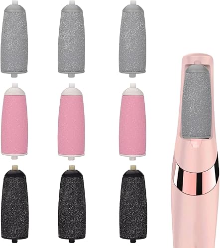 Paquete de 9 rodillos de repuesto extra gruesos para pies, cabezales de recarga de rodillos compatibles con Finishing Touch Flawless Pedi Electric
