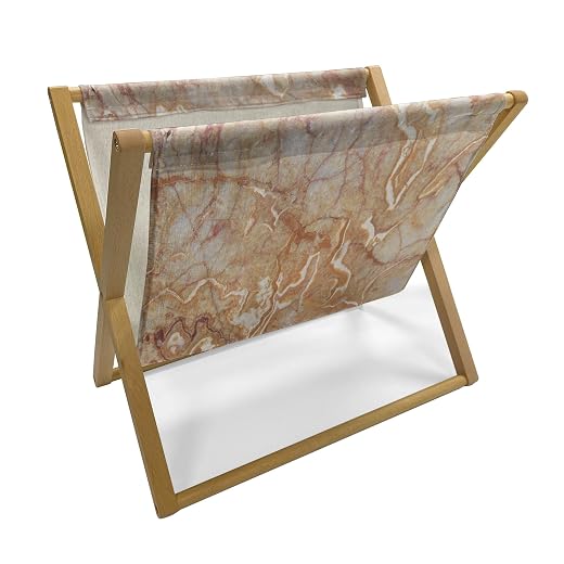 Lunarable Marble Print Magazine and Book Holder, Different Version of Onyx Textured Stone Background Curved Veins Digital Image, Floor Rack Organizer for Office Home and School, 22"x19", Orange