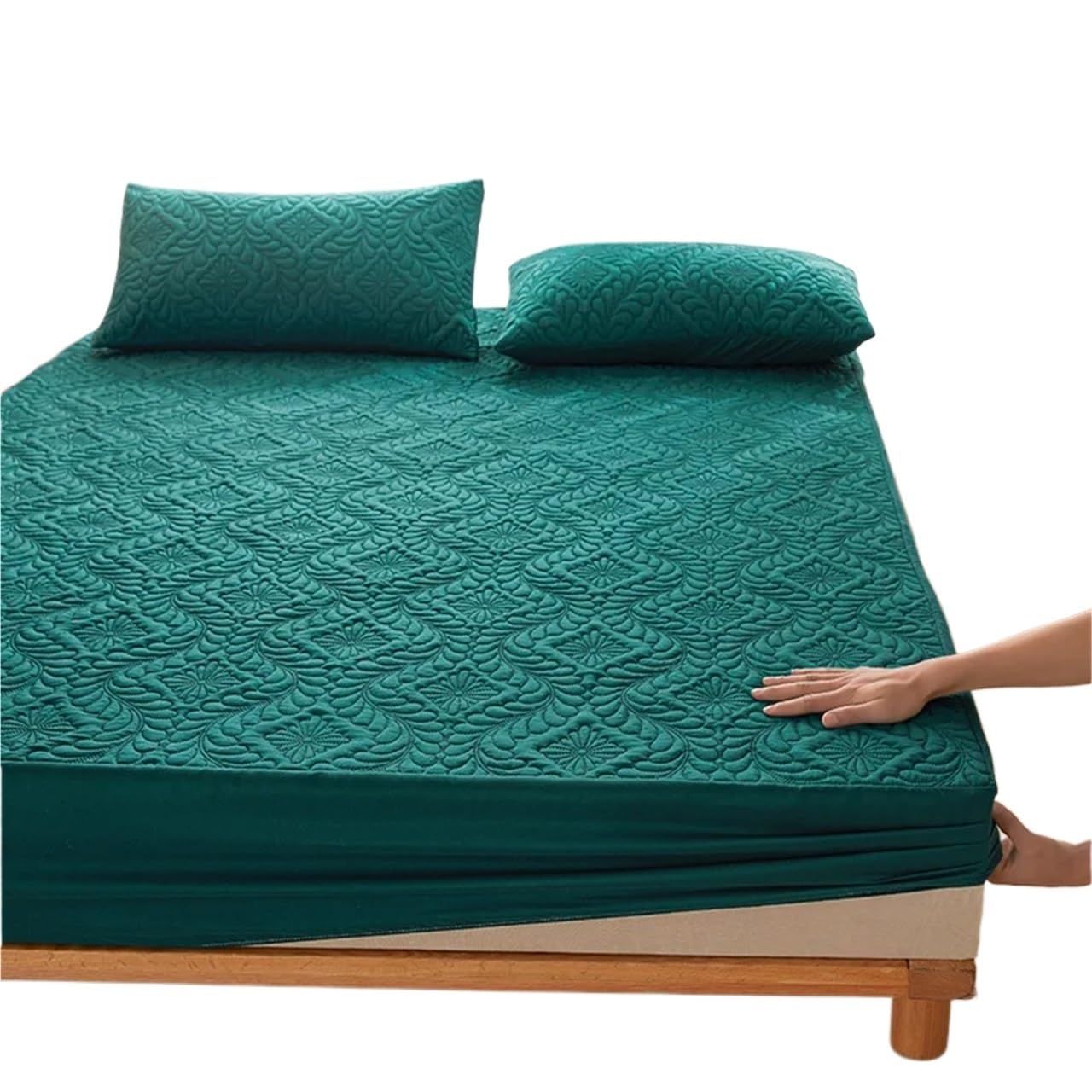 Funda de colchón Impermeable y Acolchada, Protector, Funda, sábana Ajustable, sin Almohada para ColchóN(Green,180x200x30cm)