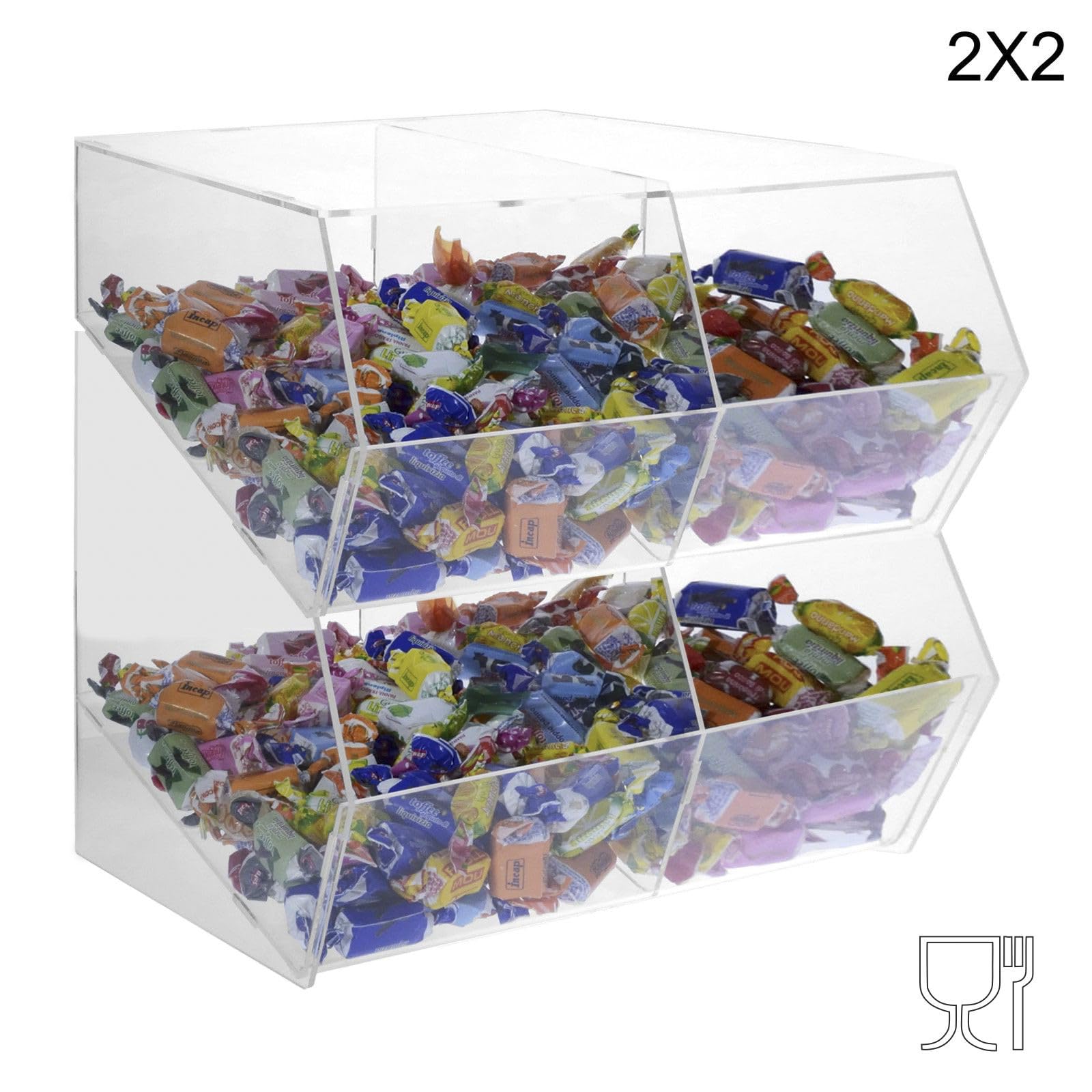 Avà srl Expositor para Caramelos en plexiglás Transparente SIN Puerta con 4 Compartimentos