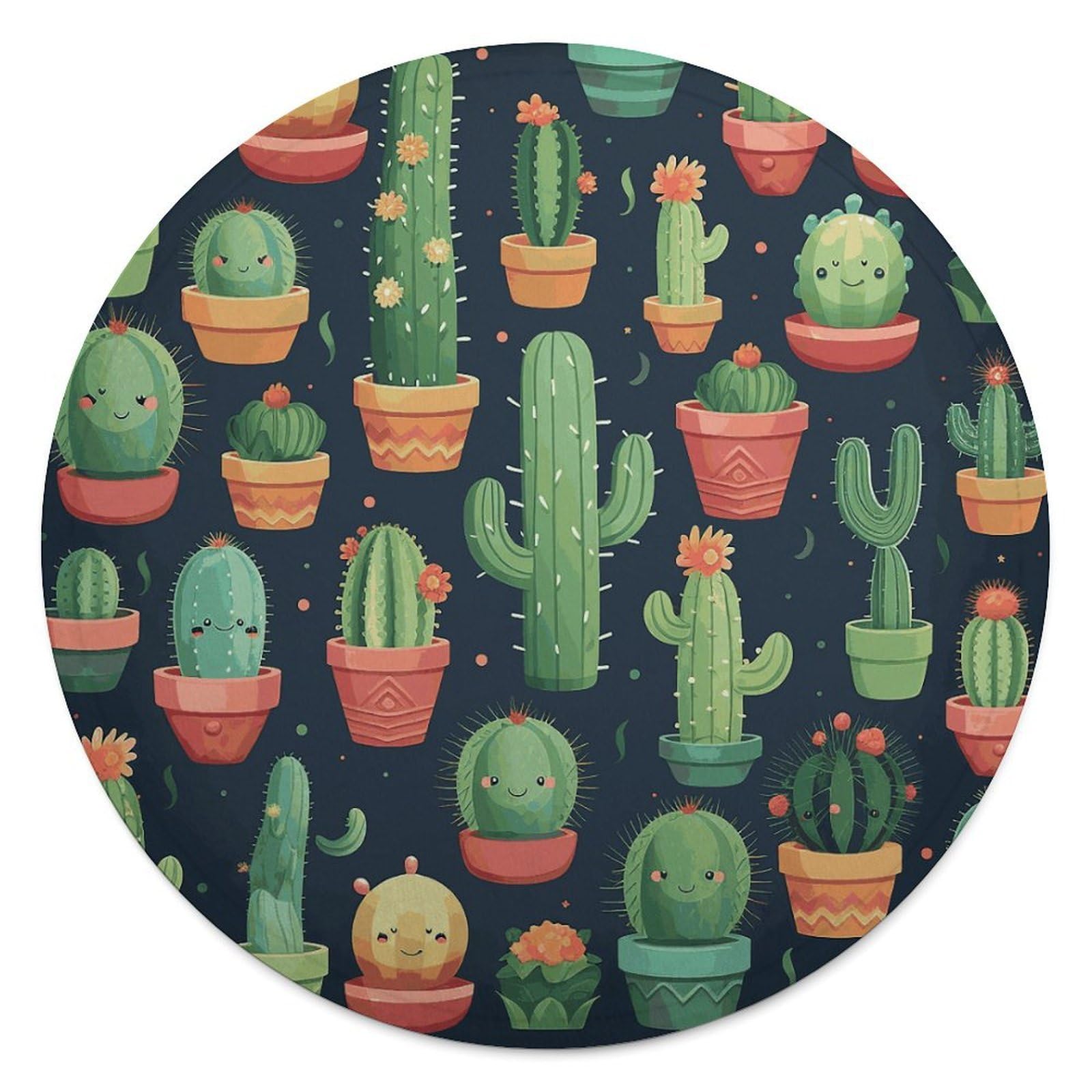 Cute Cactus Seamless Illustration Blanket Novelty Round Tapestry Super Soft Flannel Mom Blanket Cozy Beach Throw Tapestry Lightweight Thick Throw Blankets for All Seasons Diameter 59.1 in