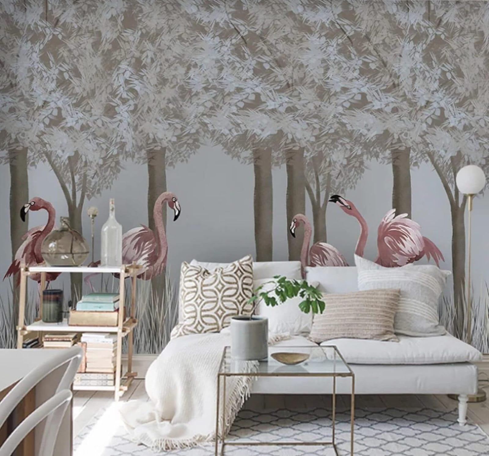 Wallpaper-3D-Xlm 430Cm×300Cm(B×H) Hand Drawn Three Dimensional Forest Flamingo Landscape 3D Wallpaper Easy Install Feature Office Living Room Sofa Bedroom Tv Background Wall Decoration-430Cm×300Cm