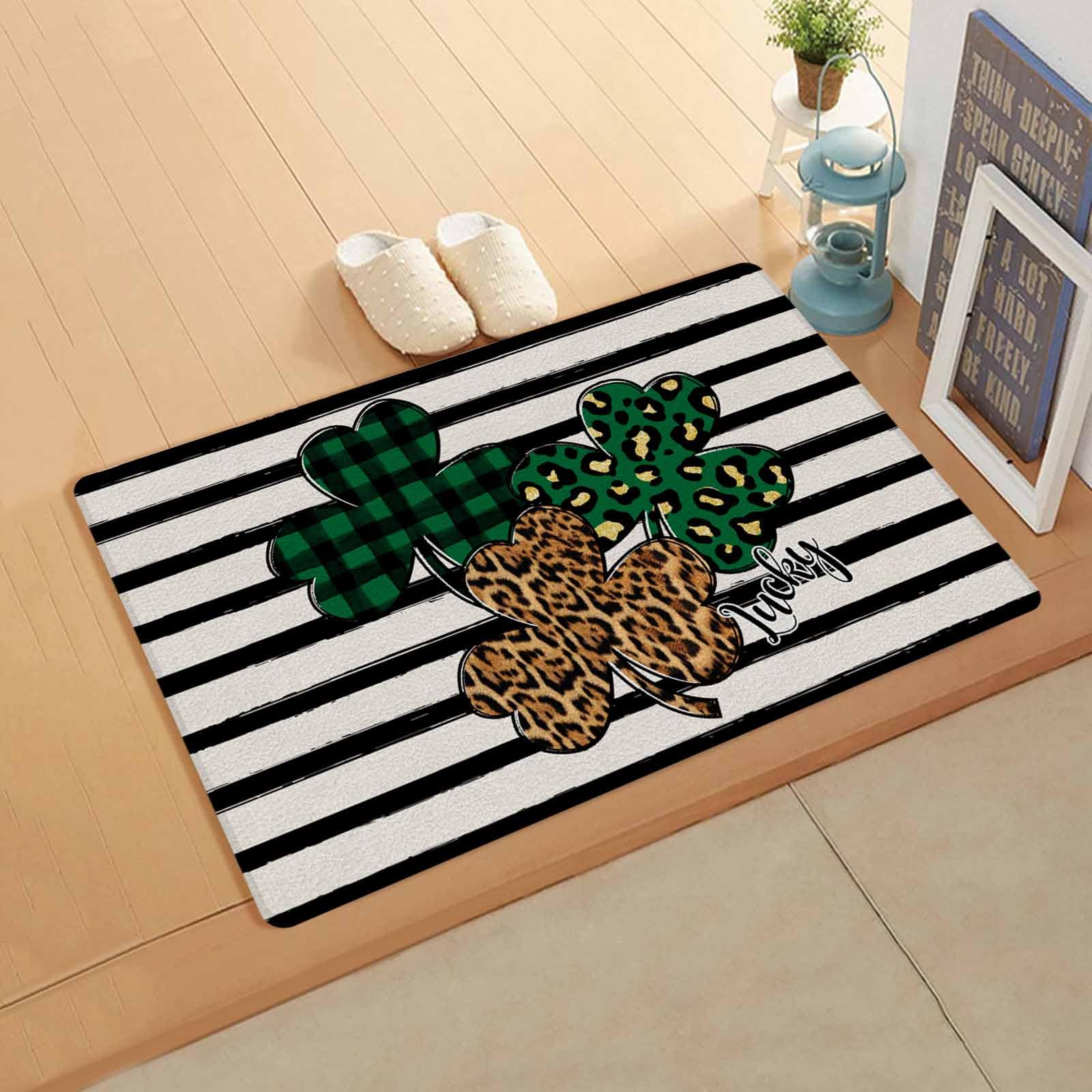 St. Patrick's Day Kitchen Bath Door Mat Cushioned Runner Rug,Washable Welcome Floor Sink Antifatigue Mat,Waterproof & Non-Slip Comfort Standing Doormat,Leopard Print Stripes Black Stripes 20