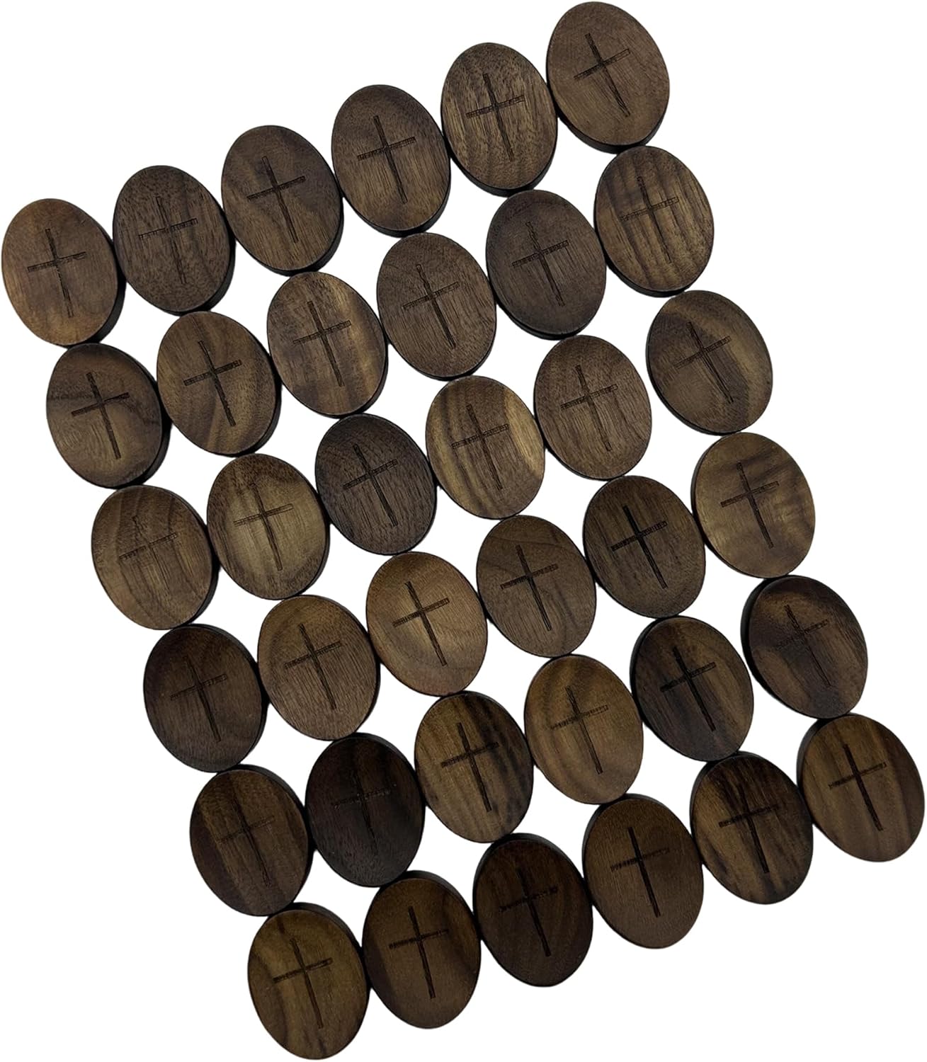 Kintyno 36PCS Wooden Cross Natural Black Walnut Pocket Cross, Handheld Small Wood Cross for Prayer, Portable Pocket Fidget Cross