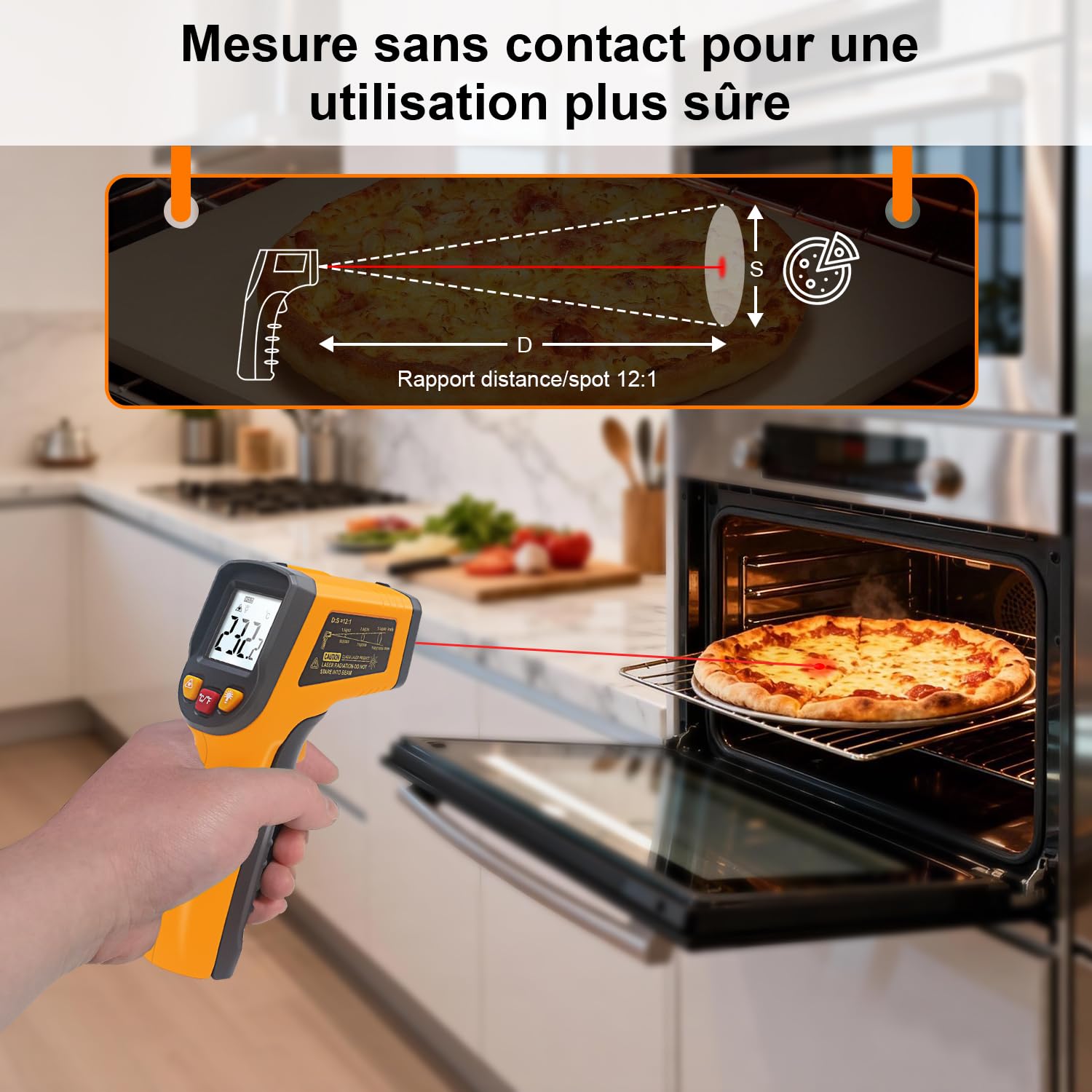 KETOTEK Thermomètre Infrarouge KT400Y Pistolet Température Laser sans Contact -50~400°C Pour cuisine, industrie, barbecue, four à pizza