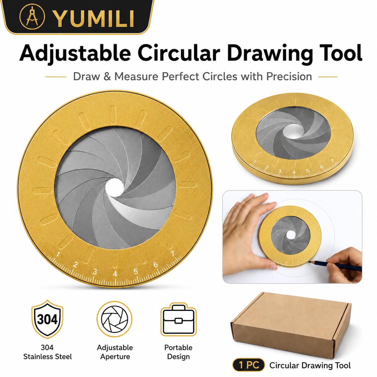 Einstellbares Kreis Zeichnungswerkzeug, Rotary Kreisschablone, Metall Circle Drawing Ruler, Verstellbar Kreis Zeichenschablone, Teleskopisch Aus Edelstahl 304 Zum Zeichnen Von Kreisen