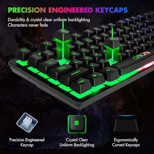 Miniatura 3 de CHONCHOW - Teclado compacto para juegos con cable USB de 87 teclas, teclado LED de arco iris, retroiluminado sin teclas, teclado TKL, teclado RGB