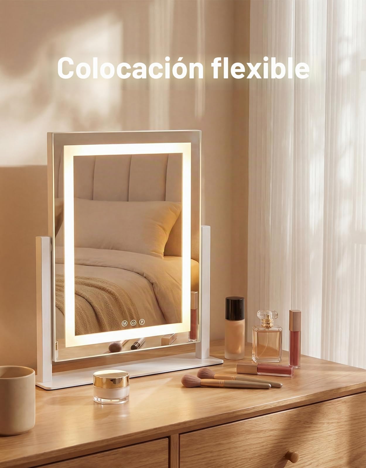 Espejo para maquillaje con iluminación led espejo de Hollywood 25 x 30 cm | tocador, pequeño espejo de maquillaje con luz, espejo de mesa, 3 modos, espejo de maquillaje para mesa