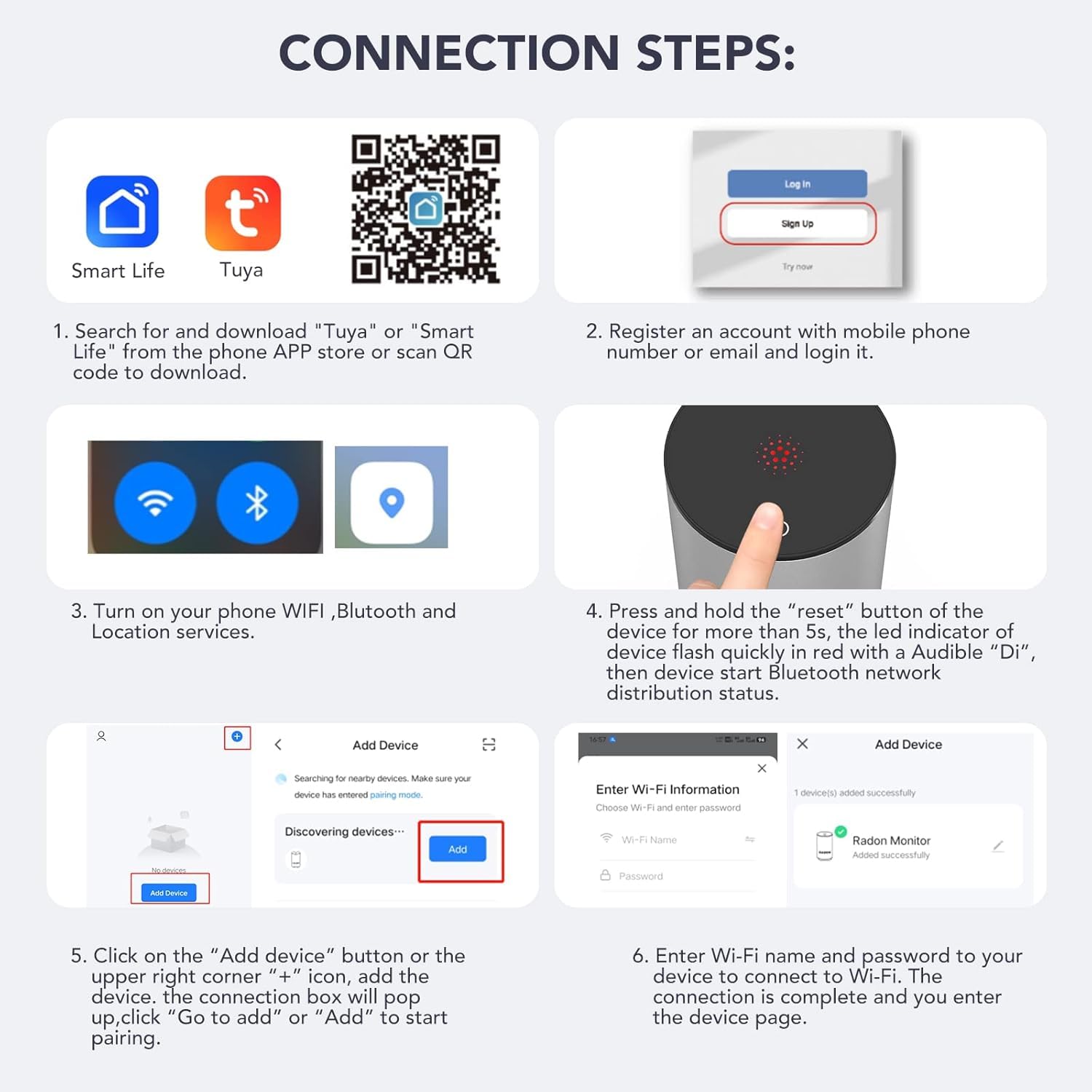 Life Basis Radon Detector for Home Basement, Smart Radon Monitor Fast Capture of Fluctuating Levels, Radon Tester Short & Long-Term Monitoring with Notifications - Connected Mobile App & WiFi