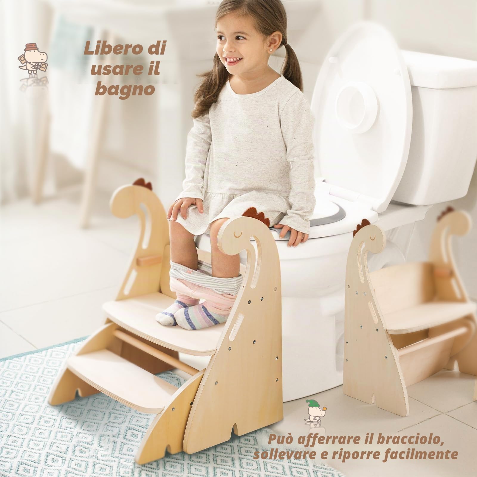 Torre apprendimento Montessori Torre Montessoriana Bambini3 gradini sgabello legno bambini, Dinosauro Torre pieghevole contro altezza regolabile sedia bambini legno sgabello pieghevole