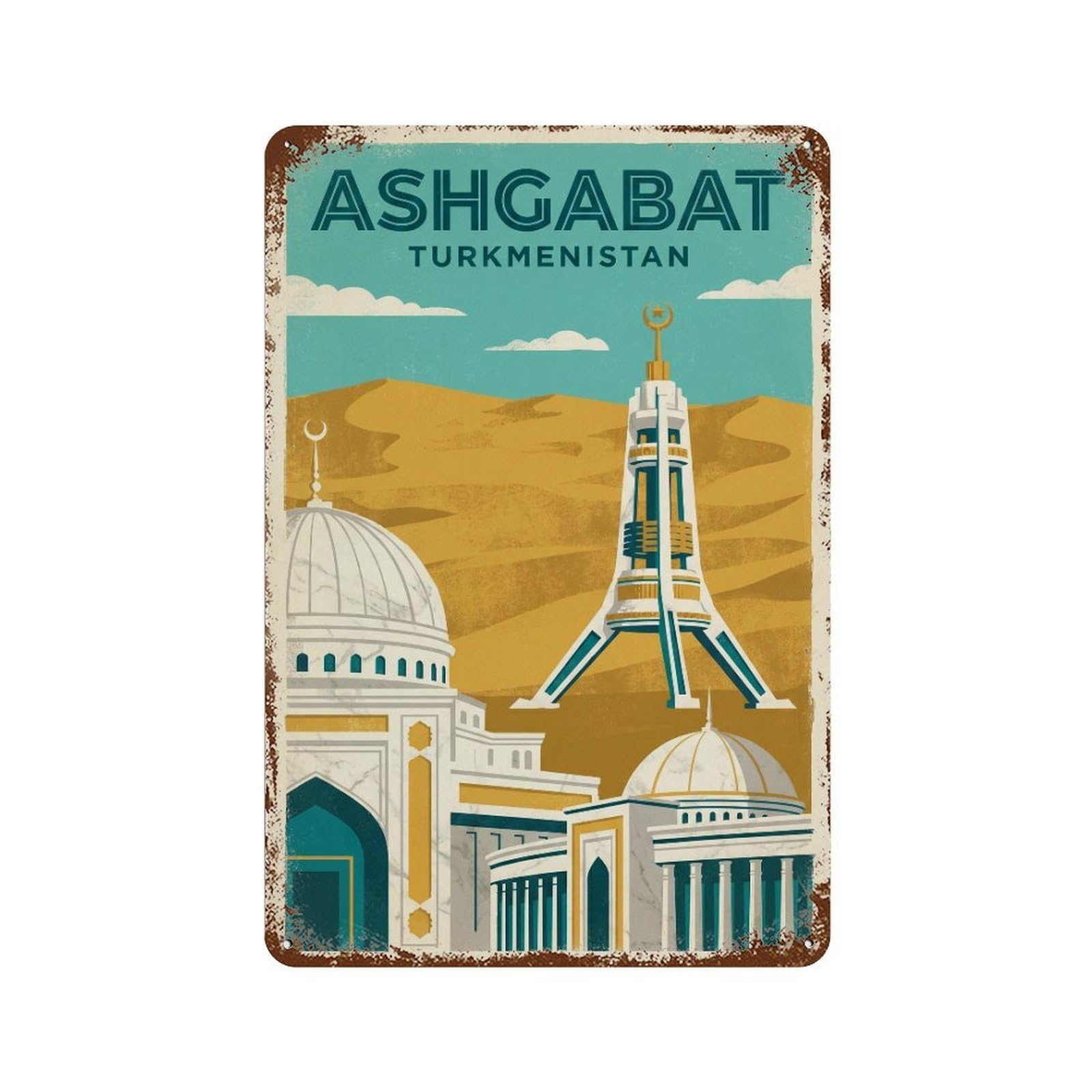 Metal Tin Sign Turkmenistan Ashgabat Vintage