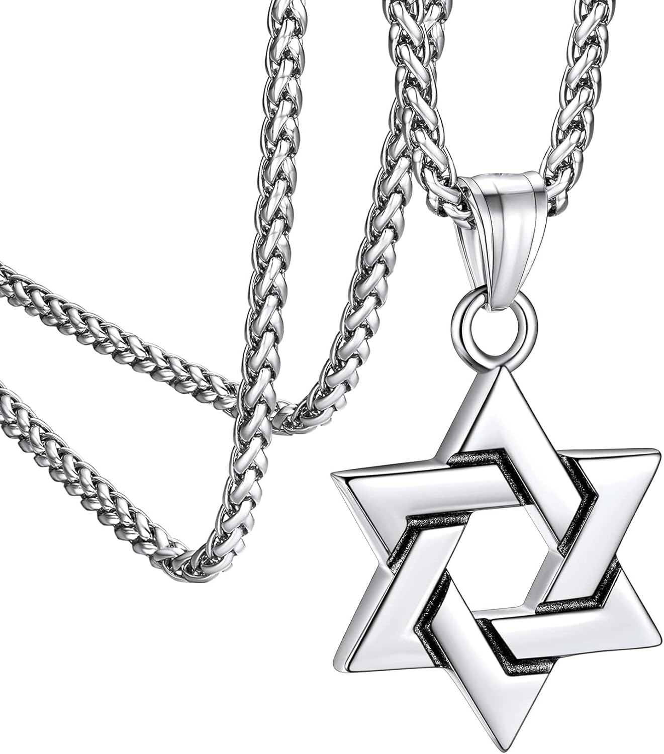 Bestyle Star of David Necklace Handmade Stainless Steel Hexagram Pendant Israel Jewish Star Necklace Religious Jewelry, Protective Amulet Gift for Men Boys
