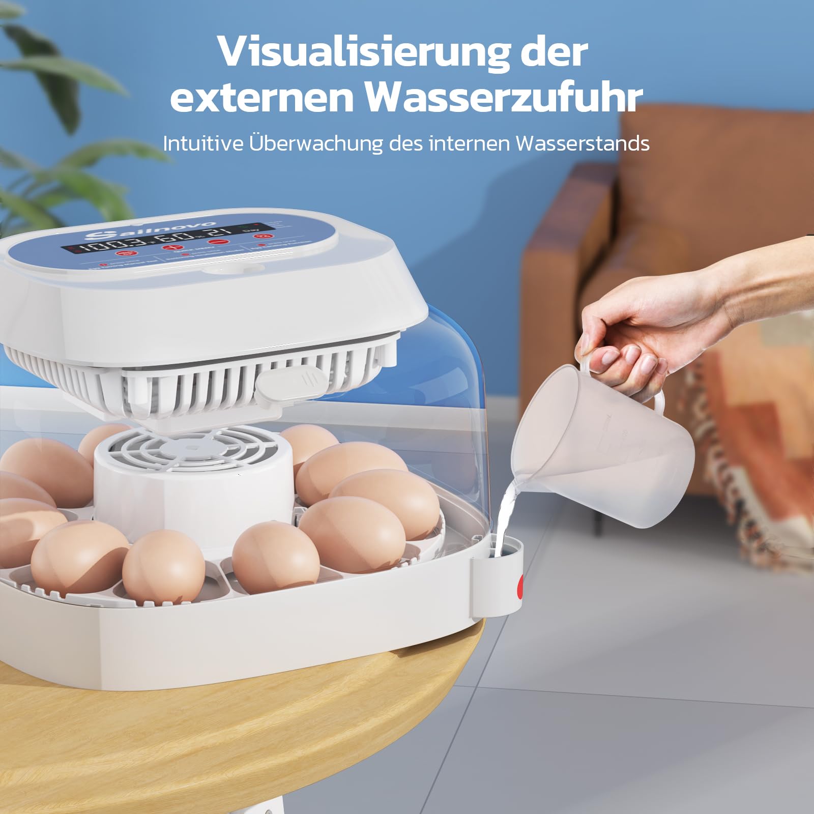 Sailnovo Incubadoras de huevos para incubar, 12 huevos, incubadora para huevos de gallina con 4 modos, visión de 360°, incubadora de huevos con giro automático y control de temperatura, Azul