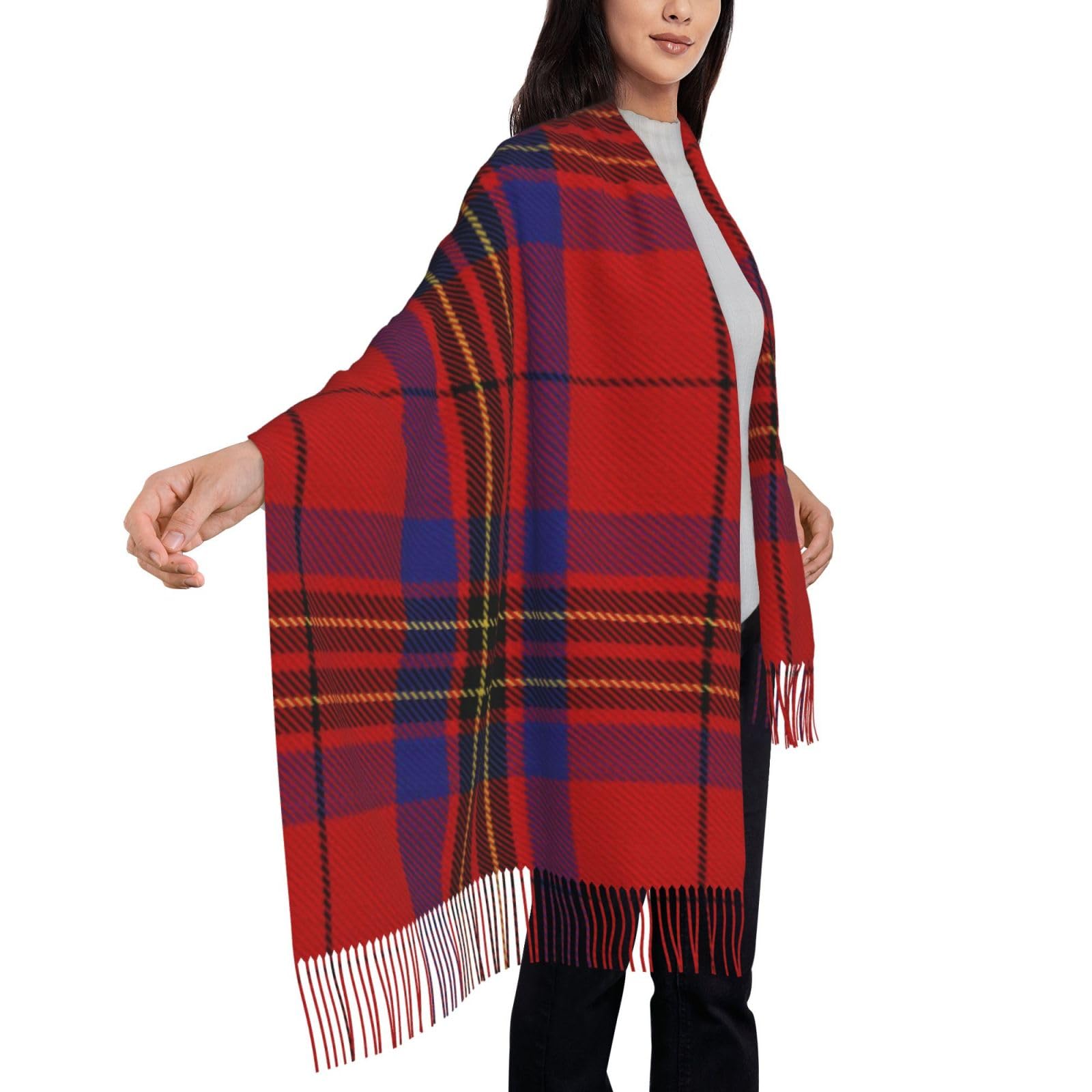 peiyeety Scottish Clan Leslie Red and Blue Tartan PlaidScarf for Women Tartan Soft Cashmere Feel Pashmina Shawl Wraps, Cozy and Lightweight for Daily & Holiday Wear