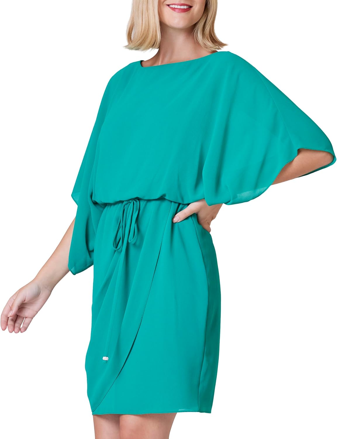 Jessica Howard Womens Blouson 3/4 Sleeve Waist Tie Dress - Image 3