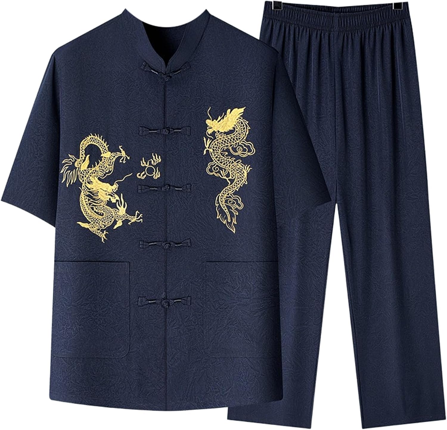 Summer Tang Suit Men's Short Sleeve Set Middle Aged Summer Daily 2 Piece Outfit