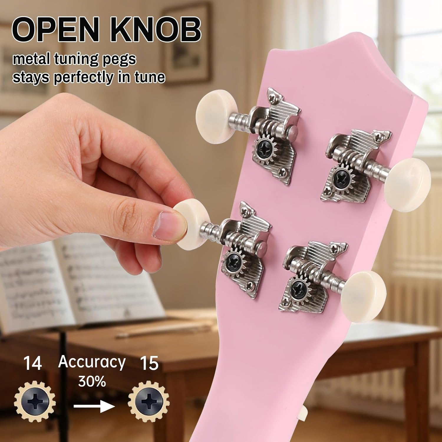 MOSEN Ukulele for Beginners 21 Inch All in One Kit Beginner Professional Ukulele Including Straps, Strings, and Paddles (Pink)