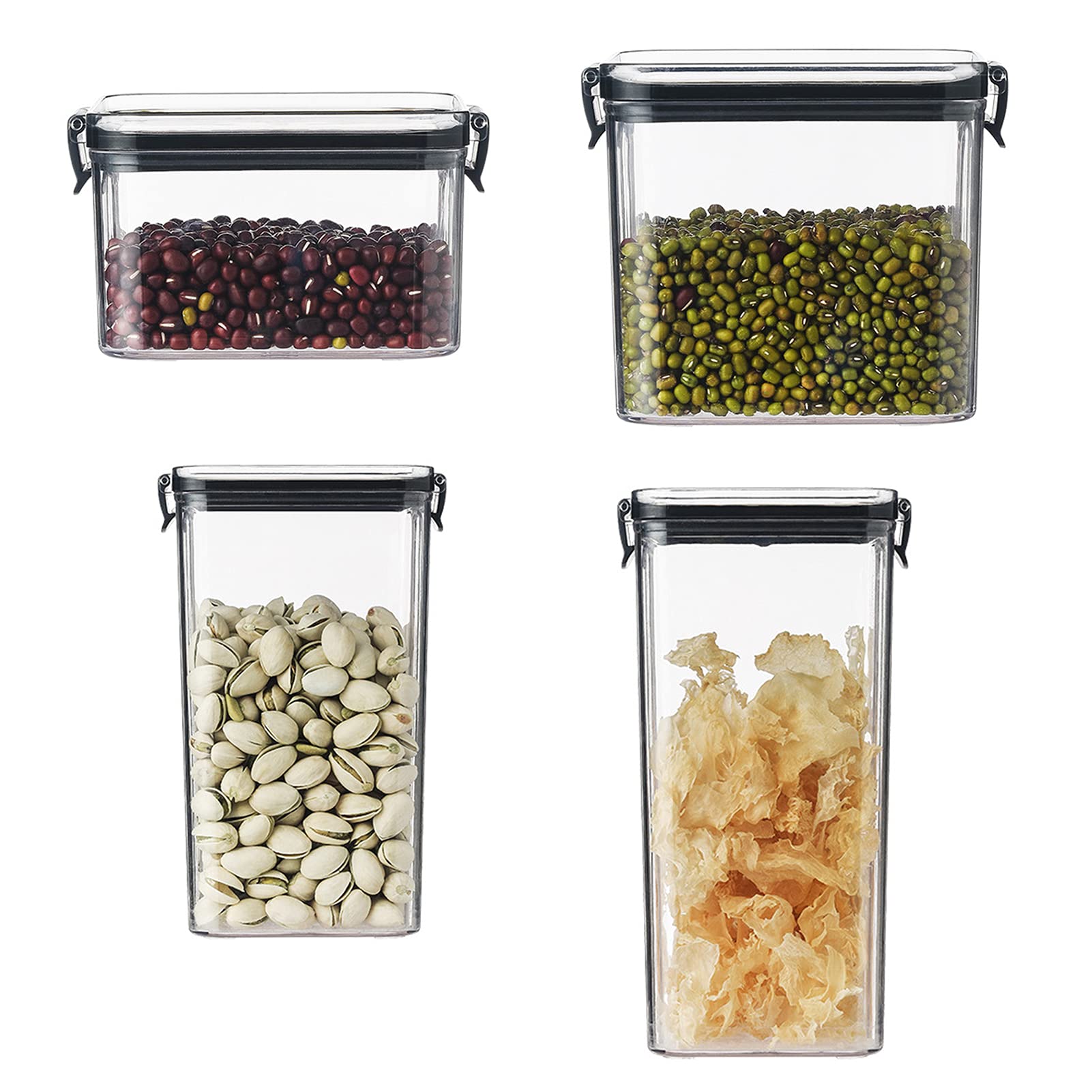 Botes Cocina, Juego de 4 Piezas de Recipiente de Botes Cocina Almacenaje de Plástico de Alimentos Sellados con Tapa, Se Utiliza para Almacenar Cereales, Pasta, Arroz, Harina