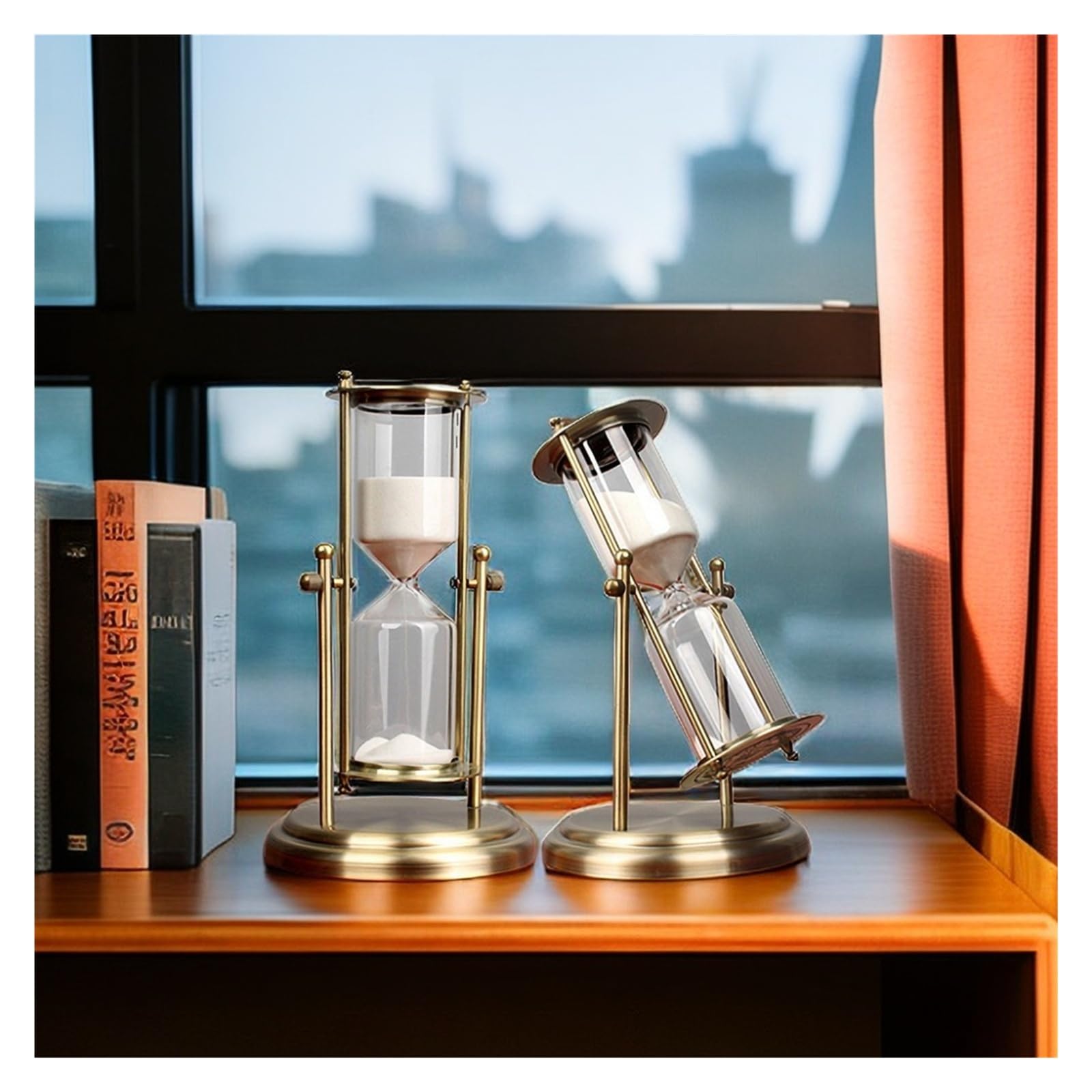 Rotating High-End Hourglass - Temporizador de arena de metal y cristal con corona de latón, decoración de escritorio premium para oficina y estudio en casa, idea ejecutiva (grandes 60 minutos, arena