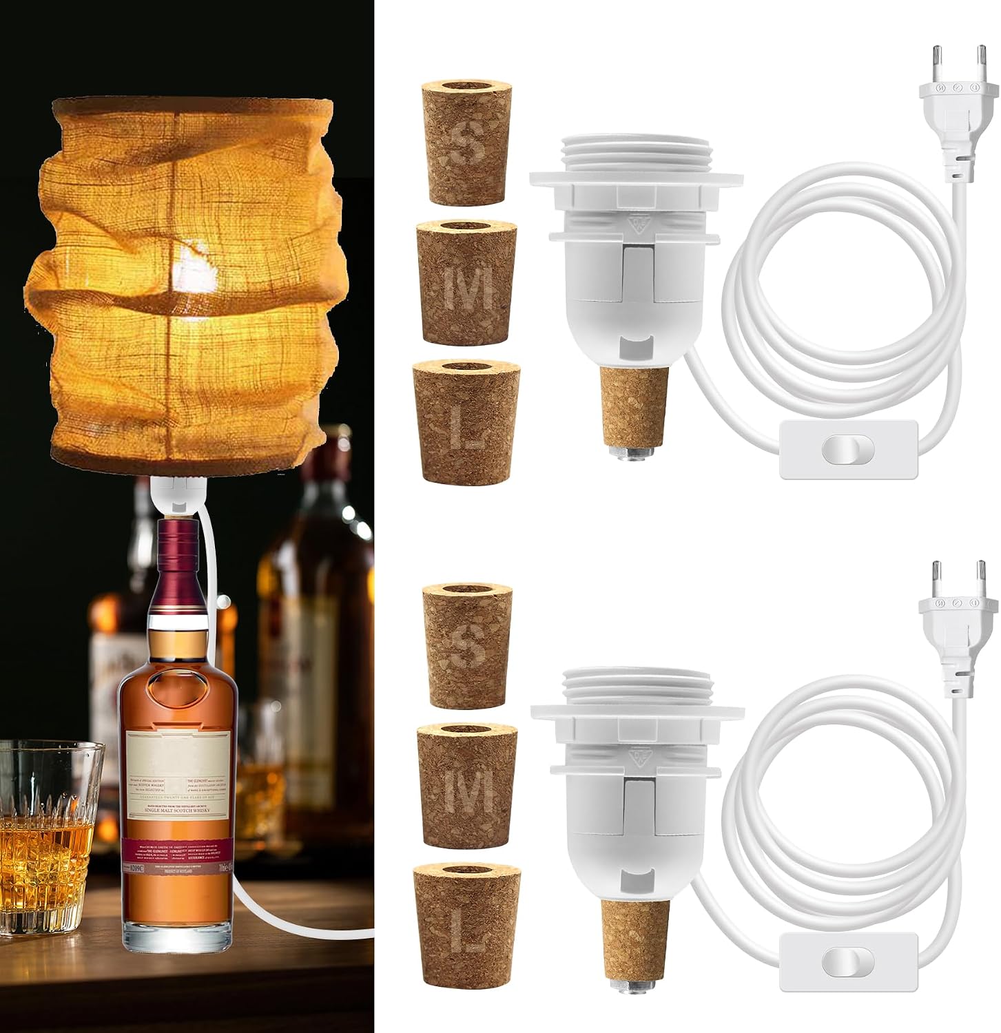 Kit Lampada Bottiglia E27 2 Pezzi, 240cm Cavo con Interruttore