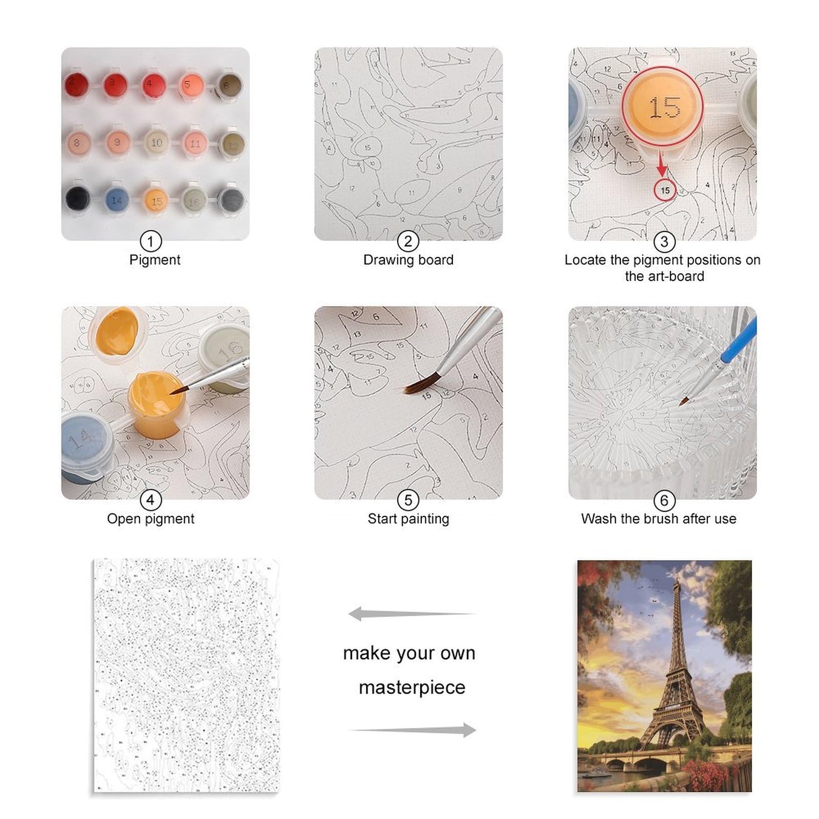 LPAGBCNU Malen nach Zahlen, Motiv: Eiffelturm, Paris, Malen-nach-Zahlen-Set für Erwachsene, Erwachsene, Malen nach Zahlen, Kits auf Leinwand, DIY-Acryl-Ölfarben, Gemälde mit Pinseln für Geschenk