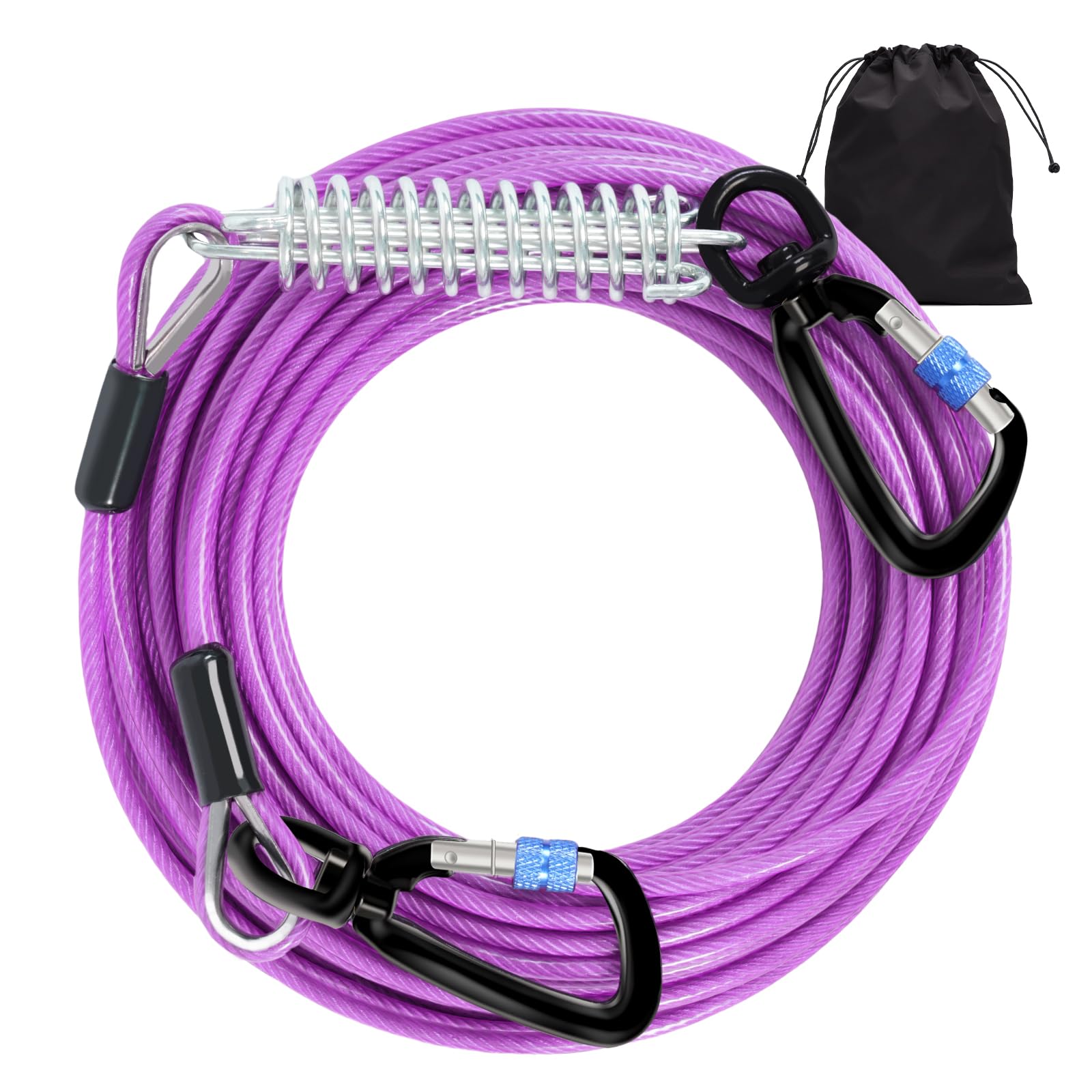 Snagle Paw Heavy Duty Long Dog Leads for Yard 120FT-1000LBS Break Strength,Dog Tie Out Cable with Swivel Lockable Hook & Spring,Chew Proof Dog Chain