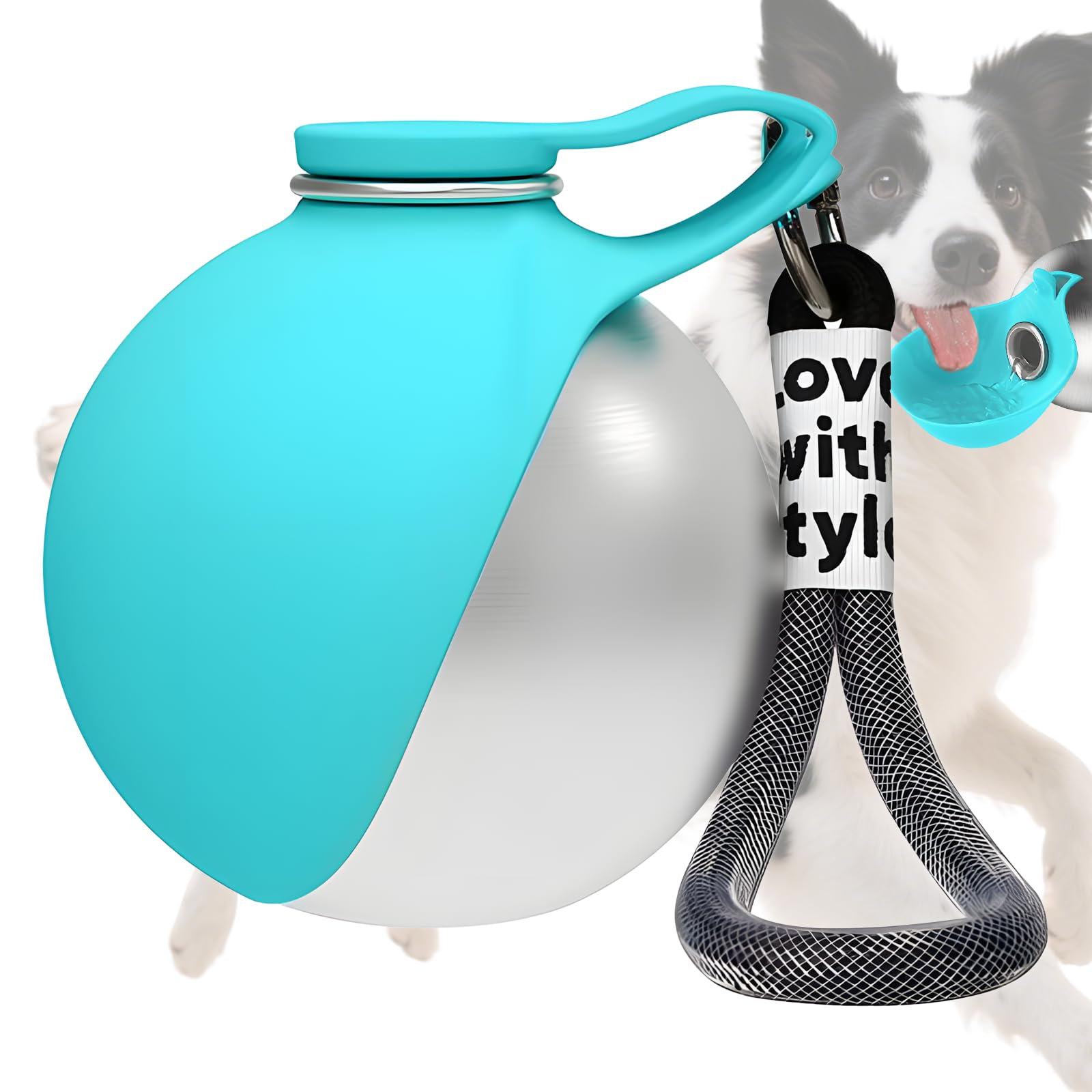 CowGoldChild Dog Water Bottle - Portable Dogs Drinking Bottles for Walking Travel Dog Watering Feeder Puppy Water Dispenser Leakproof 2 In 1 Silicone Stainless Steel Outdoor Hiking Camping