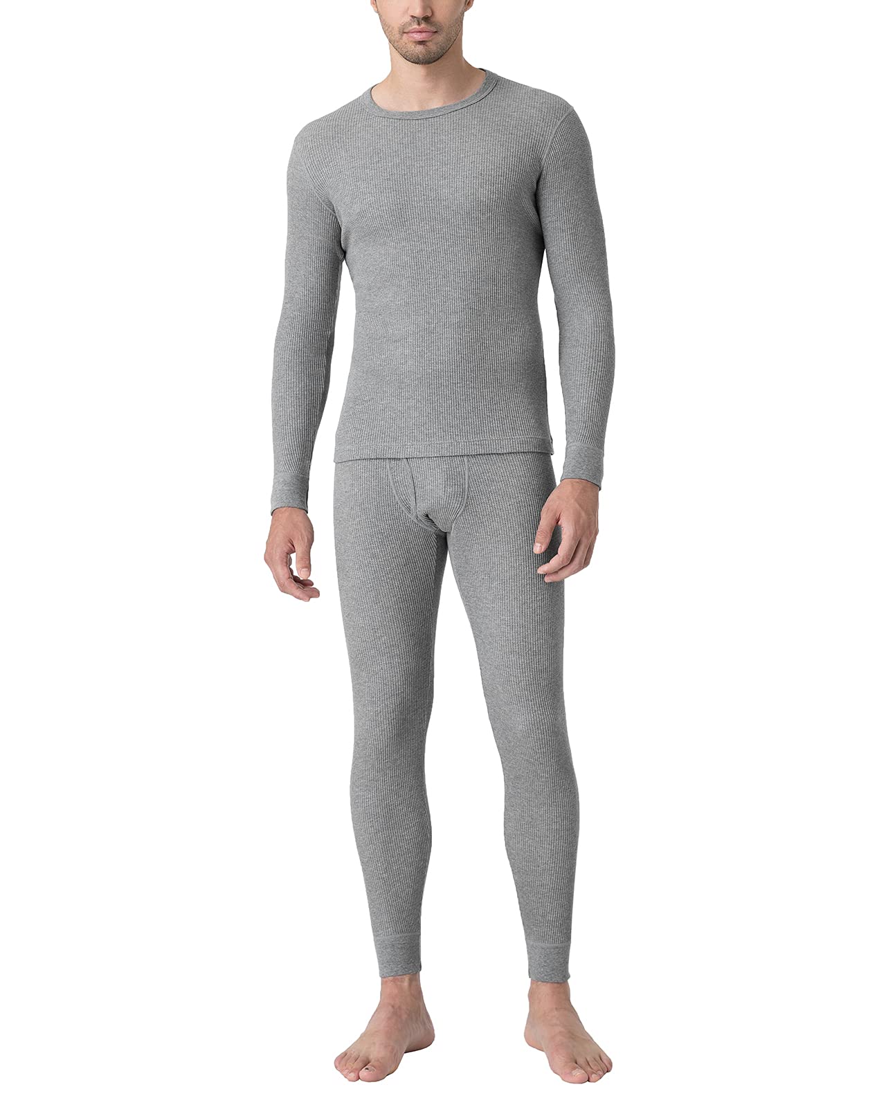 LAPASAMen's Cotton Waffle Thermal Underwear Set Midweight & Heavyweight Long Johns Base Layer Cold Weather M60/M137, Heather Gray, S