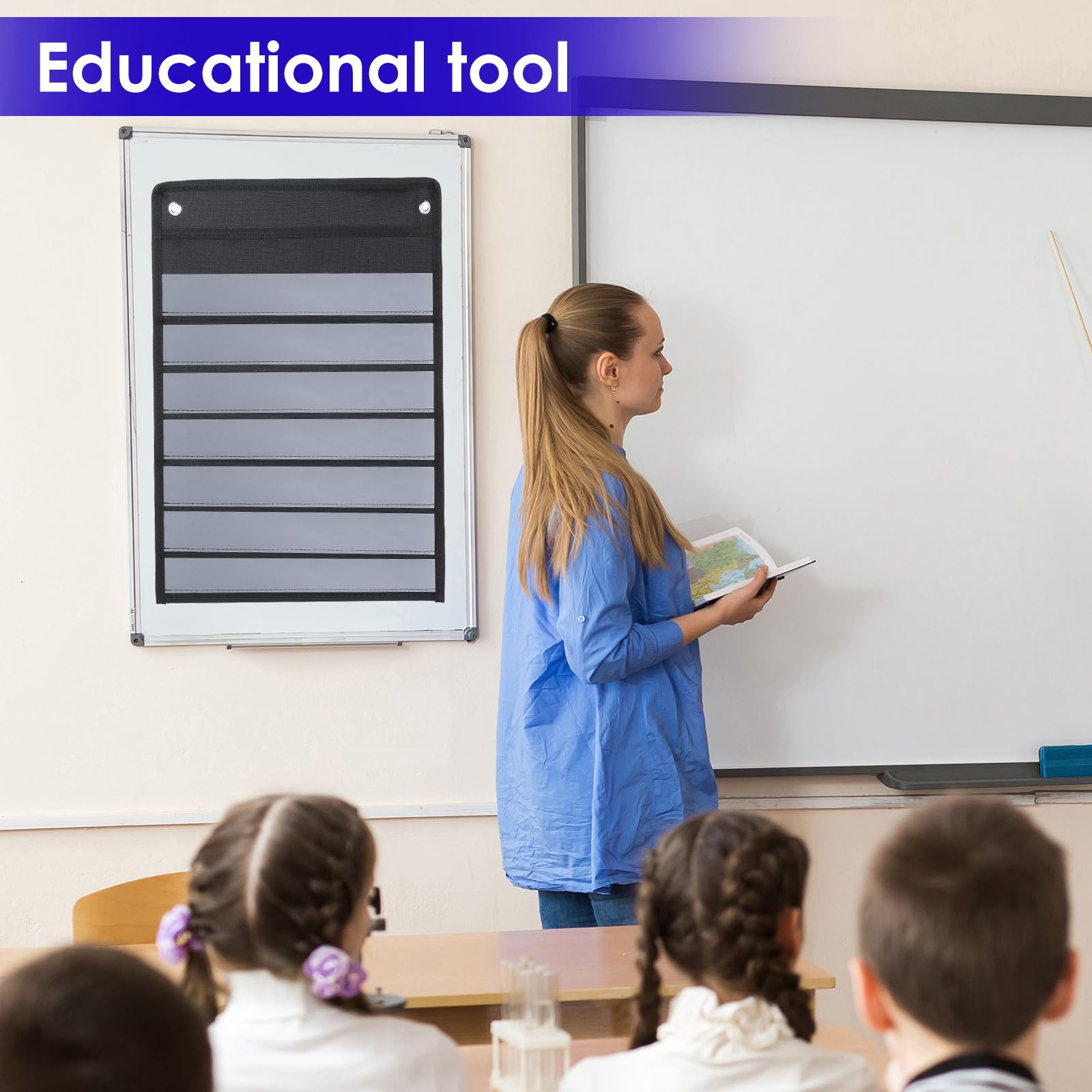 4 Pcs Magnetic Pocket Chart Standard Pocket Chart Classroom Pocket Chart with 40 Pcs Dry Erase Cards for Daily Schedule Class Demonstrations Office Home Activities, Black - Image 6