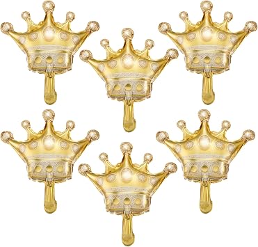 Hsei 6 Pcs Gold Crown Balloons 29.5 Inch Large Foil Cap Balloon | Aluminum Foil Helium Balloons, Birthday Wedding Party Decorations Anniversary Christmas Decor