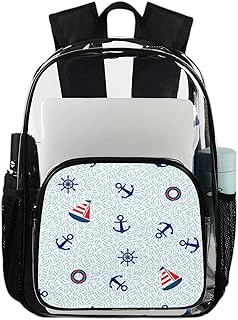 Sailboat Anchor Lifebuoy mochila transparente mochila resistente para livros, bonito marinho impermeável transparente mochila PVC transparente com alça de ombro reforçada para escola, trabalho, viagens, Multicor