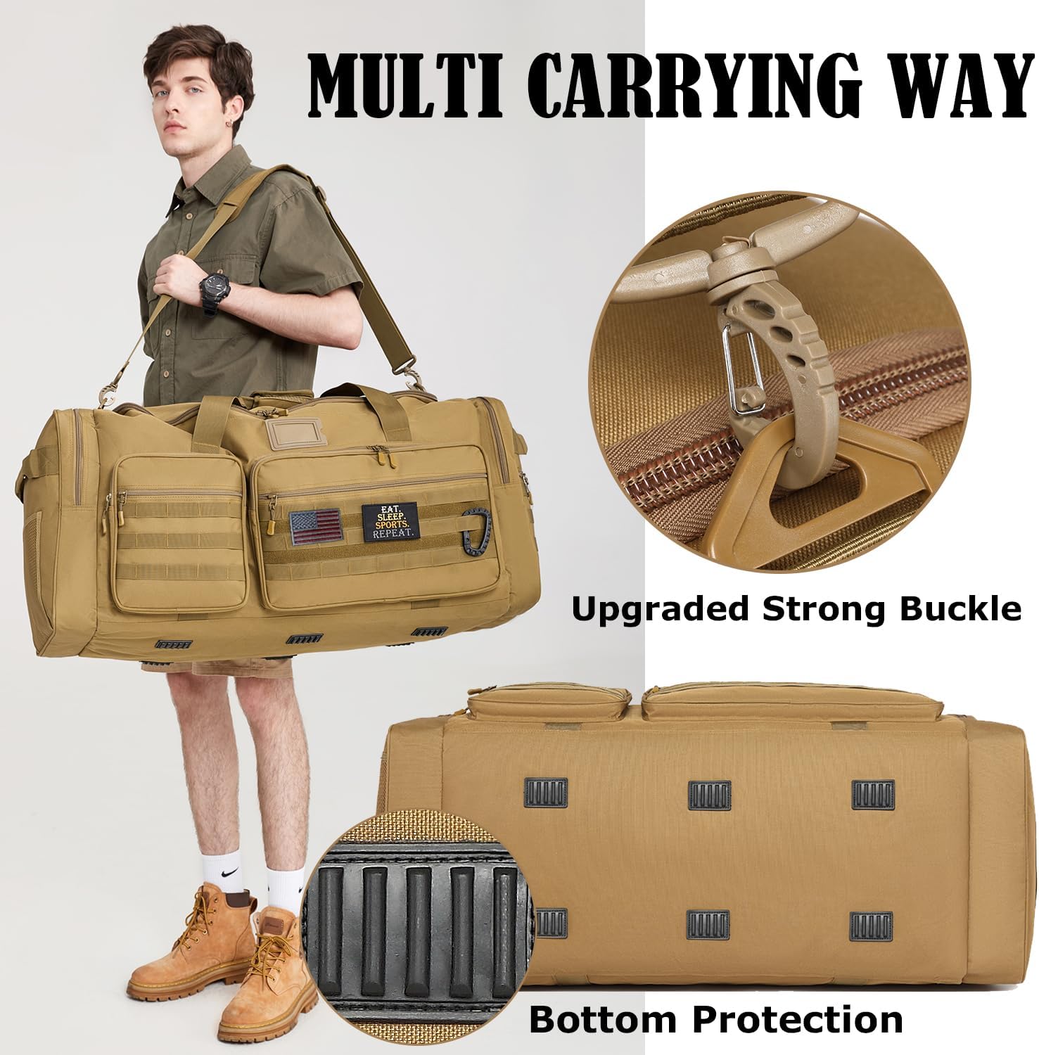 130L Extra Large Duffle Bag for Men, Heavy Duty Duffle Bag for Travel, Large Sports Gym Equipment Bag for Hockey Football Soccer Baseball Basketball & Team training, 130L, Brown - Image 5