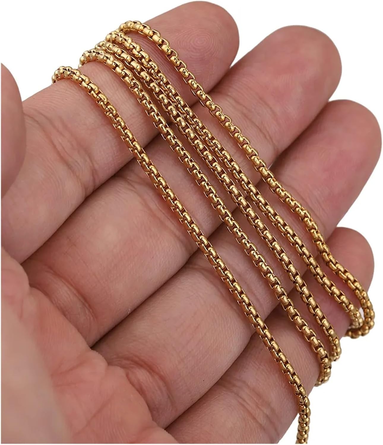 Stainless Steel Chain for Jewelry Making 1 Roll Gold Stainless Steel Jewelry Making Kit 2mm Box Chain Lobster Clasp Ring DIY Handmade Bracelet Necklace Findings Supplies(Gold 2mm)