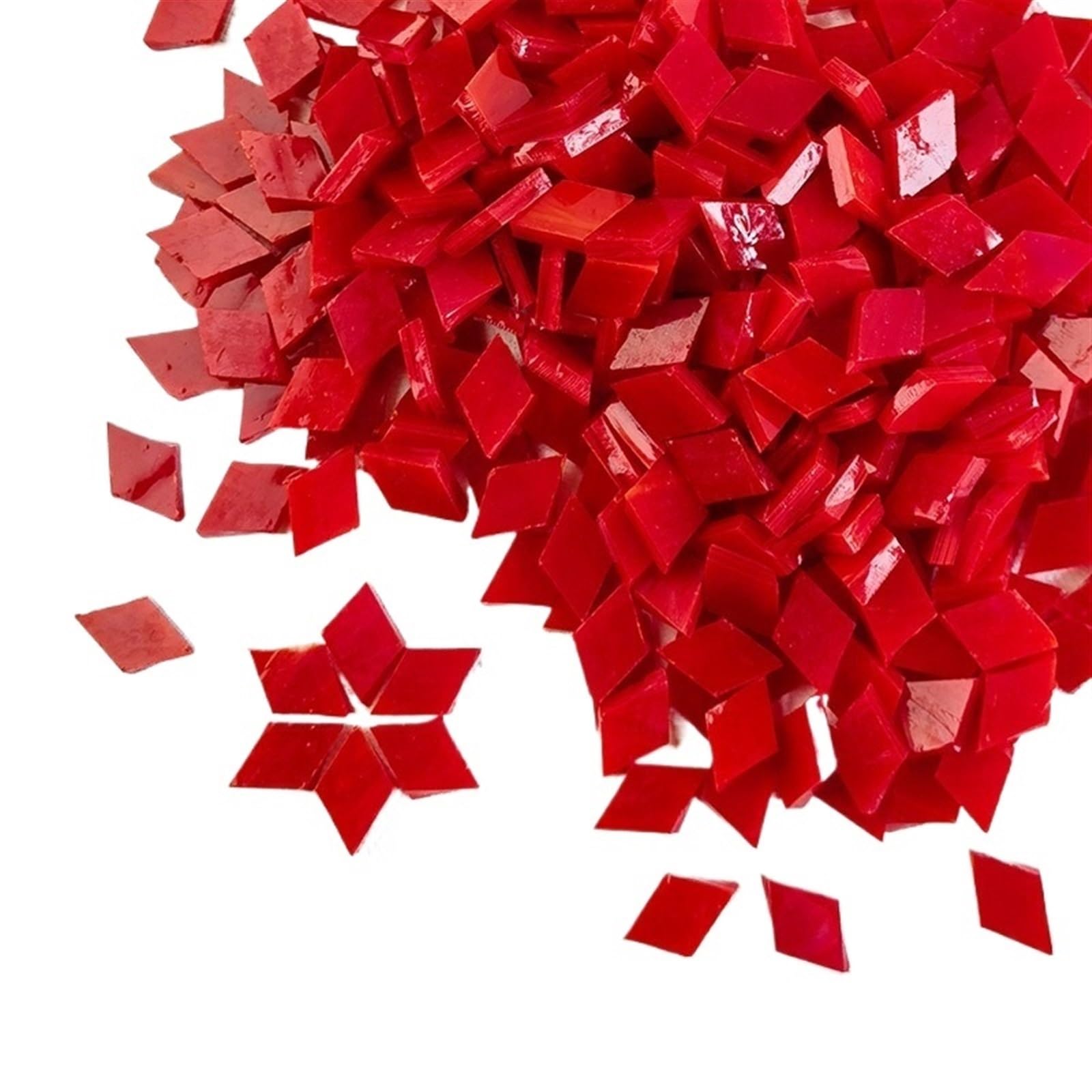 Mosaic Pieces 115g/4oz (Approx. 200pcs) Rhombic Mica Mosaic Tiles Translucent Micaceous Tile DIY Craft Materials Candleholder/Lampshade/Window for Home Garden Decoration Art Projects(Red)