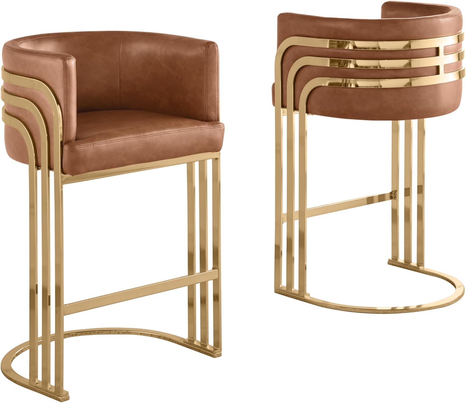 Modern Teddy Fabric Bar Stools with Chrome Legs - Black - Elegant Barrel Design with Gold Frame - Set of 2 - Perfect for Dining Room, Bar, Office, or Living Room