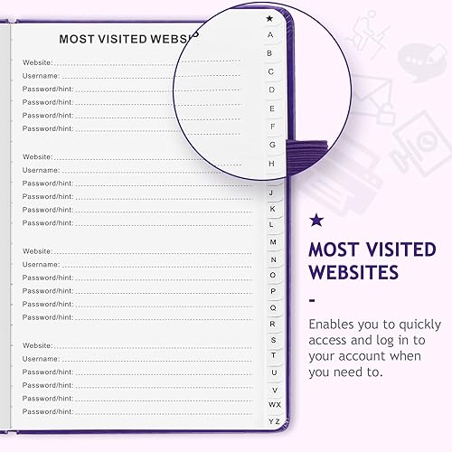 Miniatura 3 de JUBTIC Libro de contraseñas con pestañas alfabéticas individuales, 7 x 10 pulgadas, libro de contraseñas de Internet para personas mayores, cuaderno