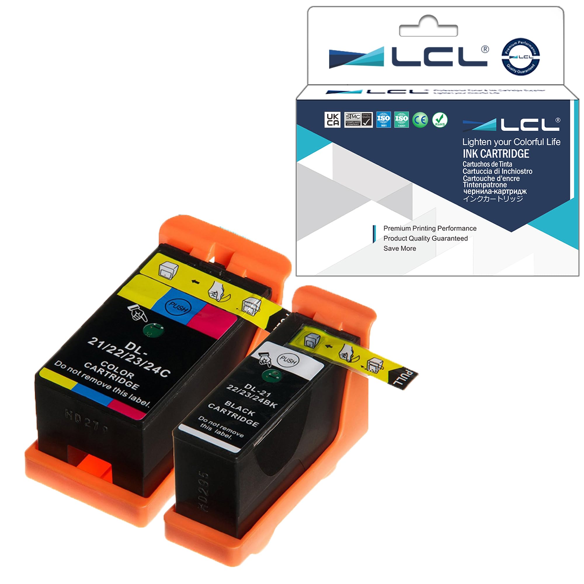 LCL Cartouche d'encre Compatible 21 Y498D Y499D (1 Noir 1 Couleur) Remplacement pour Dell V313 V313W V515W P513W P713W V715W