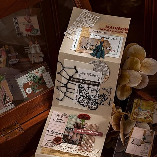 Miniatura 7 de Calcomanías de diario basura para álbumes de recortes, 120 piezas retro de flores, mariposas, naturaleza, poemas, letras decorativas para álbumes de